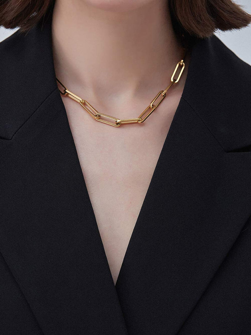 [Australia] - JIAHATE Link Necklace for Womens,Rectangle Oval Link Chain Necklace Choker Flat Paperclip Necklace Jewelry for Girls,Gold/Cable Necklace Gold Link Necklace with box 