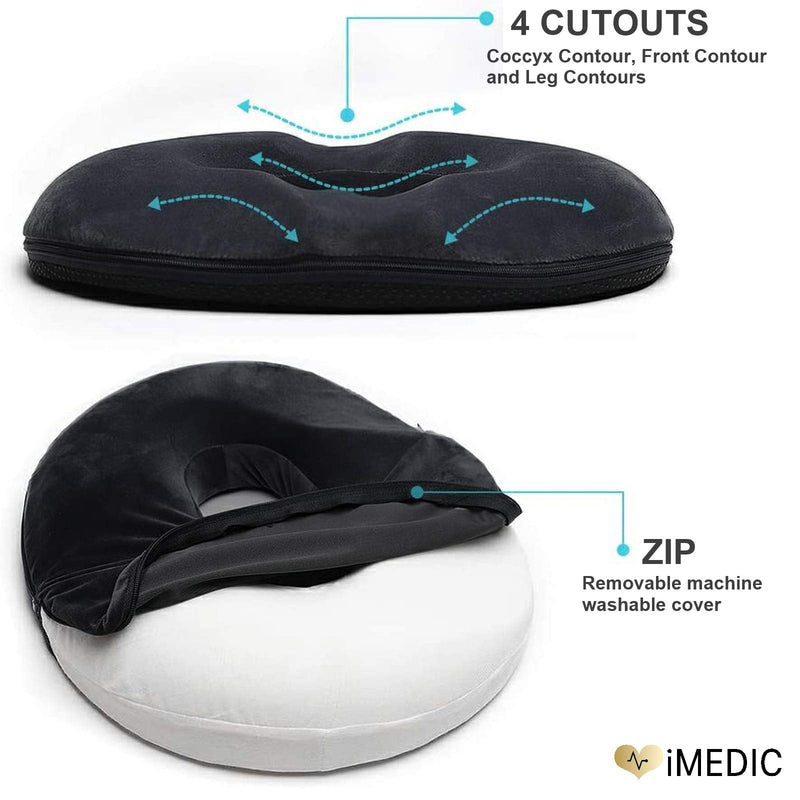[Australia] - iMedic Doughnut Ring Chair Cushion - Seat Cushions - Premium Relief for Heamorrhoids, Piles, Coccyx or Postnatal Pain - Back Support for Office Chair - Back Support Cushion - Black Doughnut Ring Cushion Single 