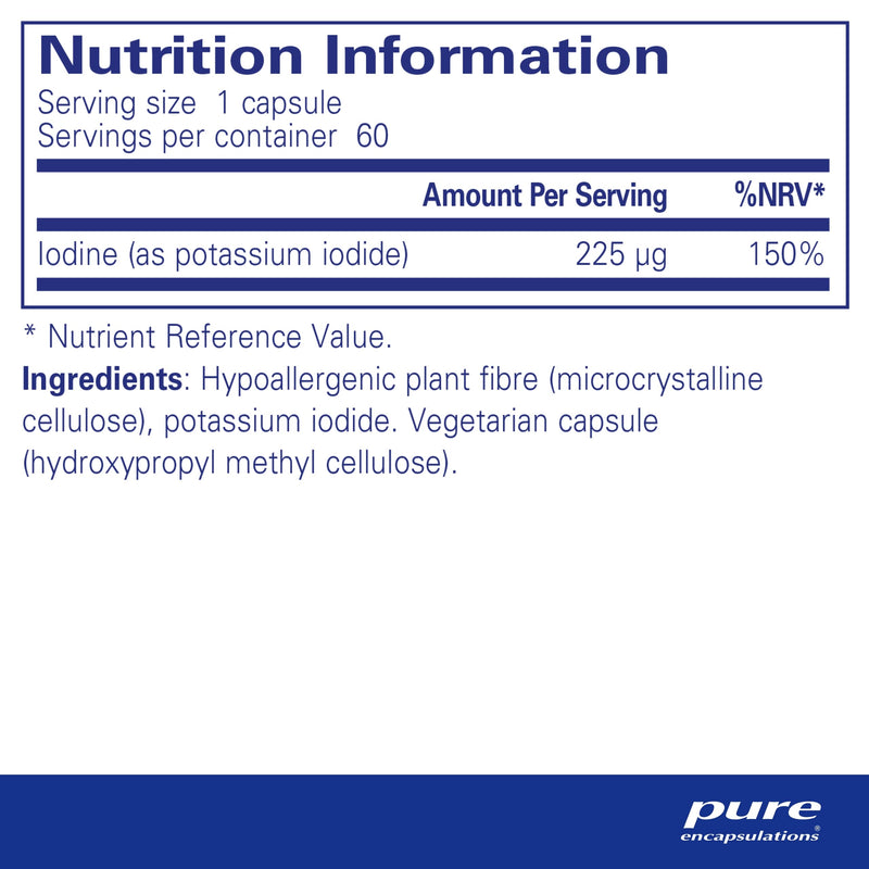 [Australia] - Pure Encapsulations - Iodine (Potassium Iodide) 225 UG - Hypoallergenic Supplement Supports Metabolism, Healthy Skin and Thyroid Function - 60 Vegetarian Capsules 