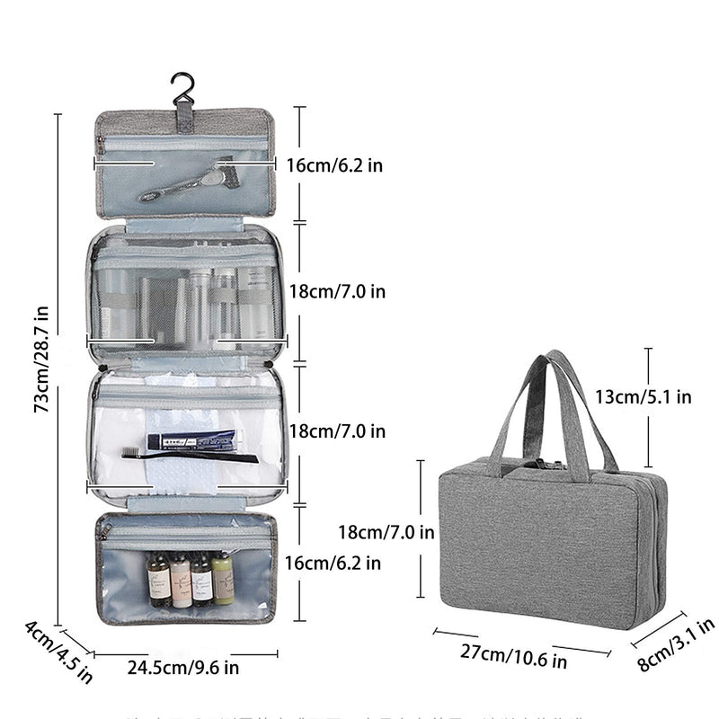 [Australia] - Hanging Travel Toiletry Bag for Women and Men, Toiletry Bag Travel Bag with Hanging Hook, Water-resistant Cosmetic Bag Travel Organizer, Cosmetic and Makeup Case Organizer for Gym and Travel (gray) gray 
