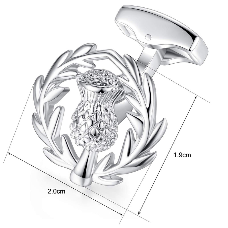 [Australia] - HONEY BEAR Scortland Thistle Flower Cufflinks for Mens Wedding Gift Silver 