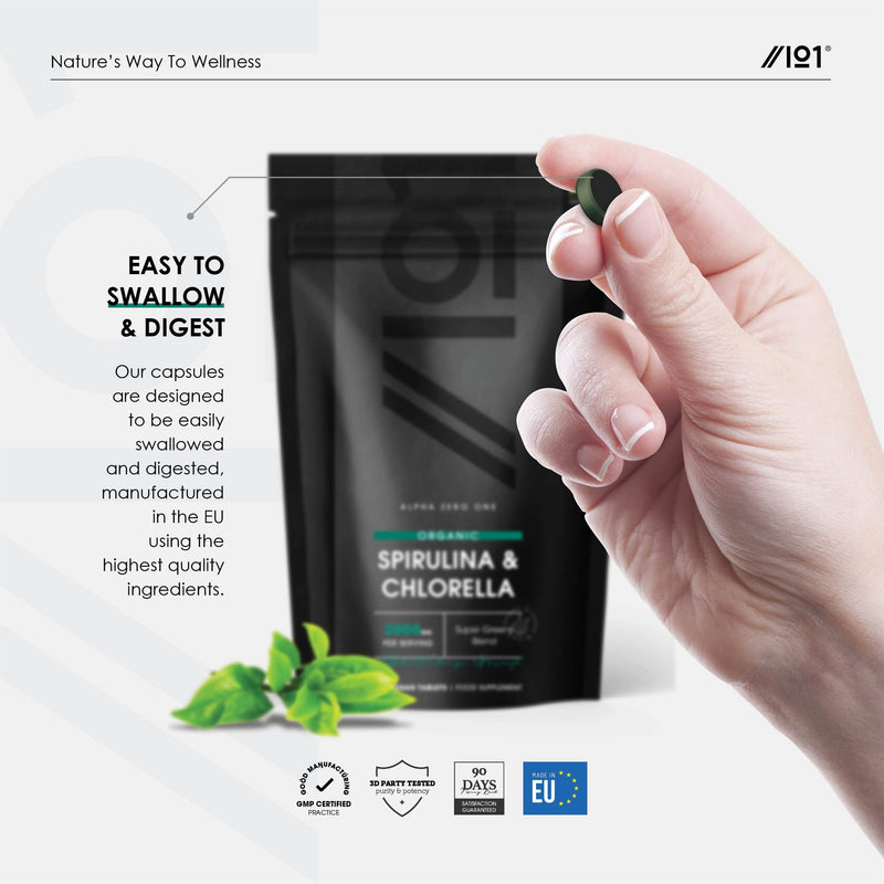 [Australia] - Organic Spirulina & Chlorella 2000mg | 300 Vegan Tablets - Broken Cell Wall | Pure Formula Supplement with No Additives � Certified Organic by Alpha01 Spirulina Chlorella 