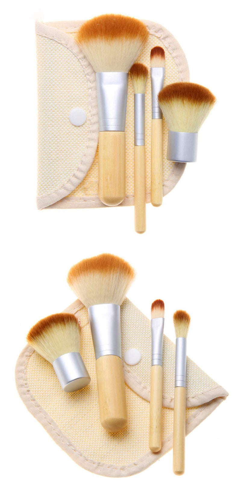 [Australia] - AKOAK 4 Pcs Eco-friendly Bamboo Handle Makeup Brush, Can Carry Cosmetic Bag, Beauty Tools, Blush Powder, Eye Shadow Foundation Set 