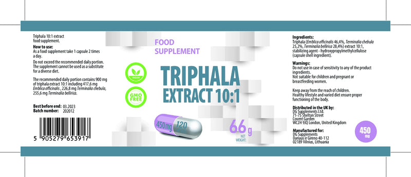 [Australia] - Triphala Extract 10:1 (4500mg Equivalent) 120 Vegan Capsules, Certificate of Analysis by AGROLAB Germany, High Strength Supplement, No Fillers or Bulkers, Gluten and GMO Free 