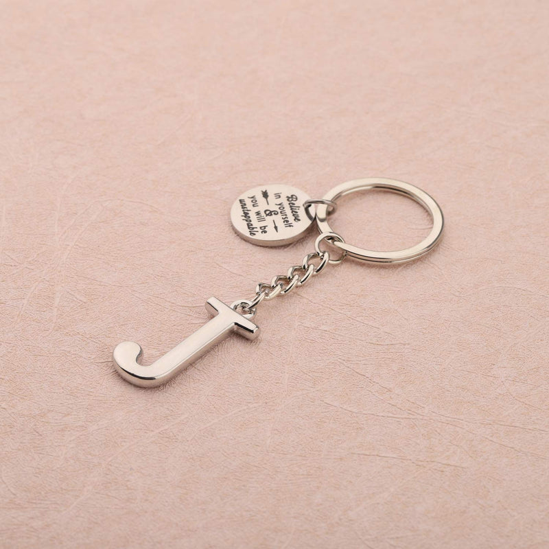 [Australia] - FUSTMW Initial Keychain Alphabet Initial Letter Key Ring Pendant Inspiration Gifts Believe in Yourself and You Will Unstoppable Initial J 