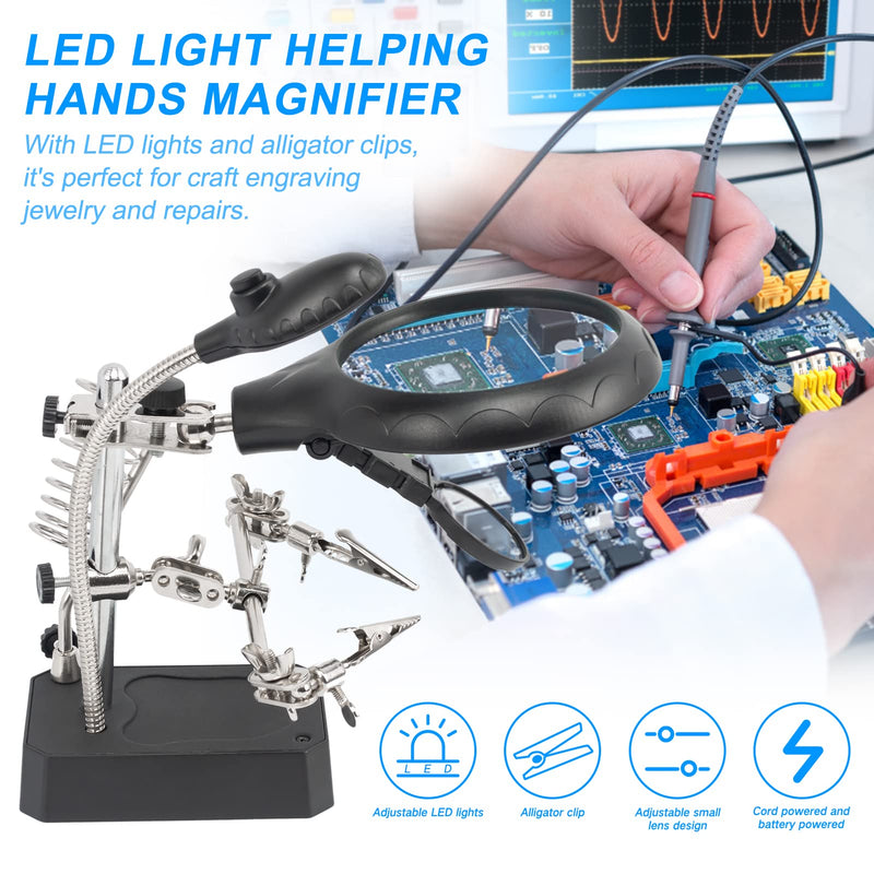 [Australia] - AORAEM LED Light Helping Hands Magnifier Station,2.5X 7.5X 10X Magnifying Glass Soldering with Clamp and Alligator Clips Desktop Magnifer Stand for Craft Carving Jewelry 