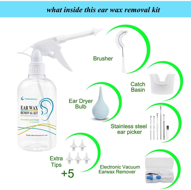[Australia] - TopQuaFocus Earwax Removal Kit, Earwax Cleaner Earwax Remover Irrigation Tool, 16.9oz Ear Washer Bottle 6pcs Ear Picks for Adults & Kids Cleaning(Clear) 500ml-classic 