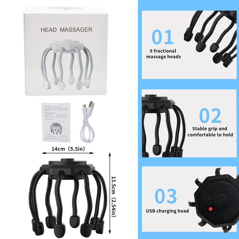[Australia] - Hair Scalp Massager with 8 Vibrating Contacts, Rechargeable Ultra Scalp Massager, Portable Head Massager for Pain and Anxiety Relief,Stress Relax,Tension,Relaxation,Deep Sleep Black 