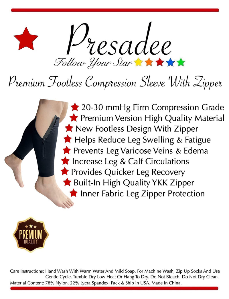 [Australia] - Presadee Shin Premium 20-30 mmHg Firm Compression Leg Calf Sleeve with Zipper (Black, L/XL) Black 