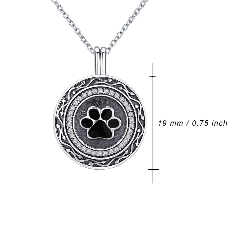 [Australia] - JUSTKIDSTOY S925 Sterling Silver Paw Urn Pendant Necklace for Pet Cat Dog Ashes Cremation Locket Keepsake Memorial Urn Necklace. Black Paw Urn 