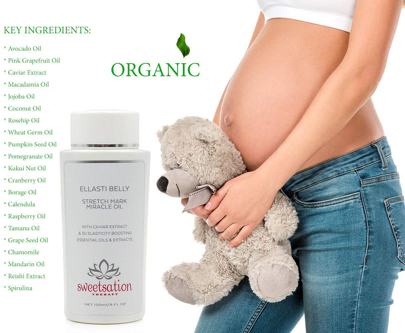 [Australia] - Sweetsation Therapy Organic EllastiBelly Stretch Mark Miracle Oil, 4oz. Stretch Marks Prevention in Pregnancy With Omega 3,6,9, Vitamins, Micro-Elements, Amino Acids, 30+ Extracts to Boost Elasticity. 