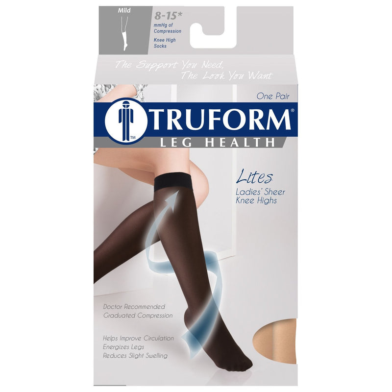 [Australia] - Truform Sheer Compression Stockings, 8-15 mmHg, Women's Knee High Length, 20 Denier, Beige, Large Large (1 Pair) 