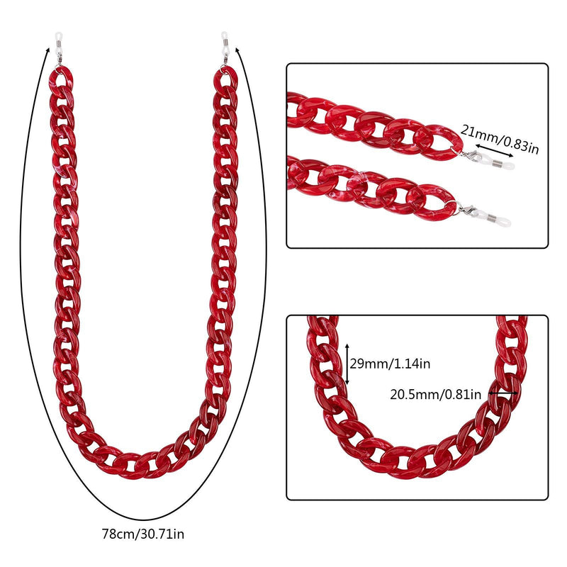 [Australia] - GORGECRAFT Acrylic Eyeglass Chain, Eyeglasses Necklace with 304 Stainless Steel Lobster Claw Clasps Glasses Cord for Women, Red 