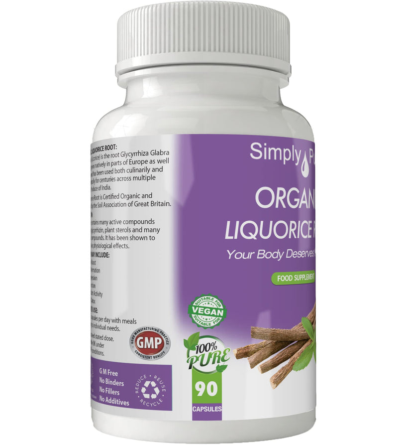[Australia] - Simply Pure Organic Liquorice Root Capsules x 90, 100% Natural Soil Association Certified, 450mg, Gluten Free, GM Free and Vegan. 