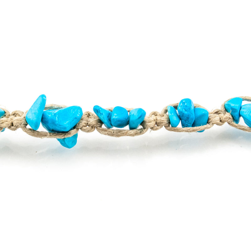 [Australia] - BlueRica Hemp Anklet Bracelet with Semi Precious Gemstone Chips (Dye Howlite, Turquoise) 