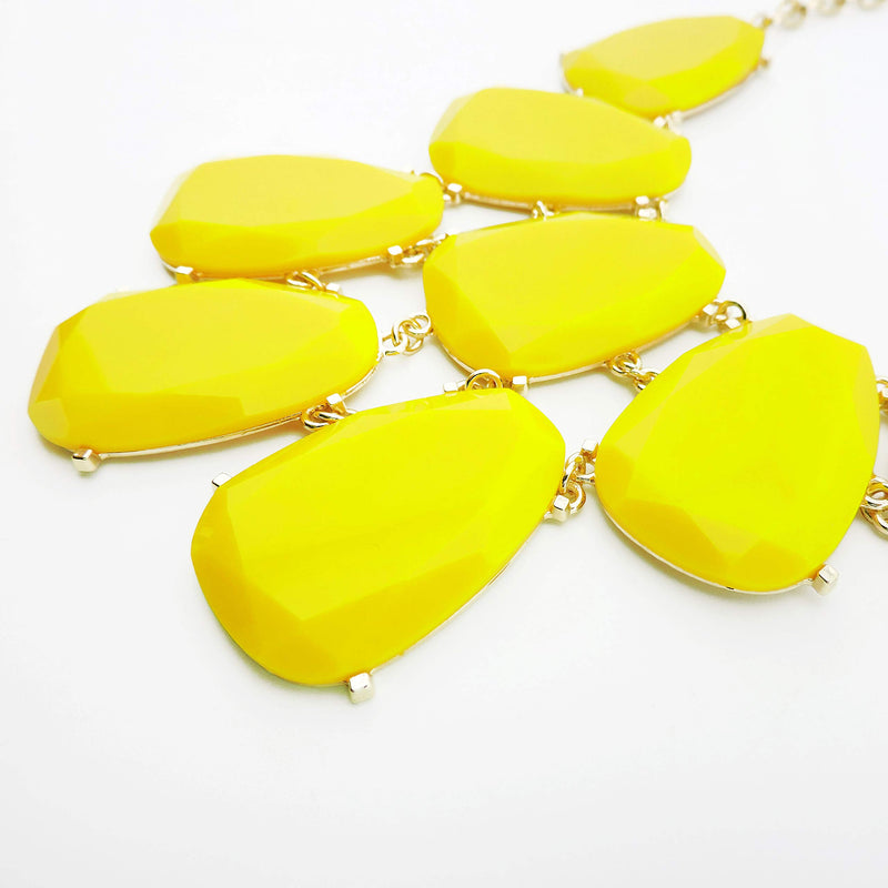 [Australia] - Firstmeet Statement Bubble Chunky Pendant Necklace with Earrings (XL-1123) yellow 