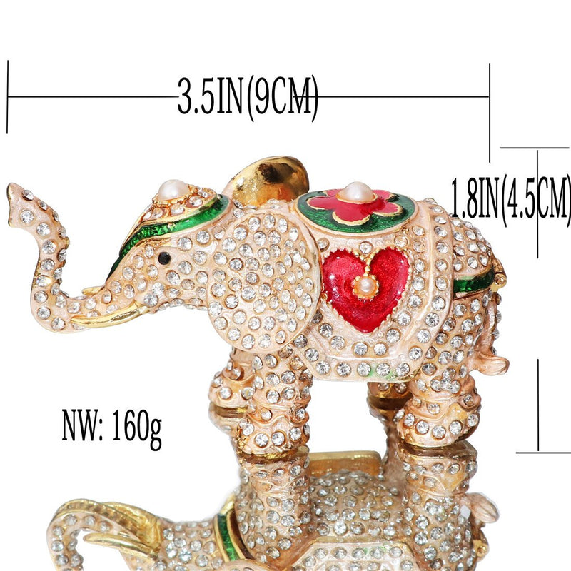 [Australia] - Waltz&F Hand Painted Enameled Red love heart elephant Decorative Hinged Jewelry Animal Trinket Box Unique Home Decor 