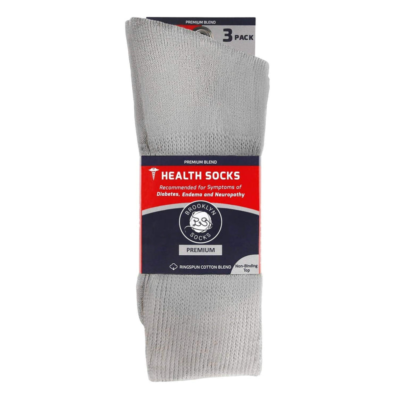 [Australia] - 3 Pairs of Premium Cotton Loose Top Diabetic Neuropathy Crew Socks (10-13, Gray) Gray - 3 Pairs Medium: US Men 9-11.5/Women 11-13 
