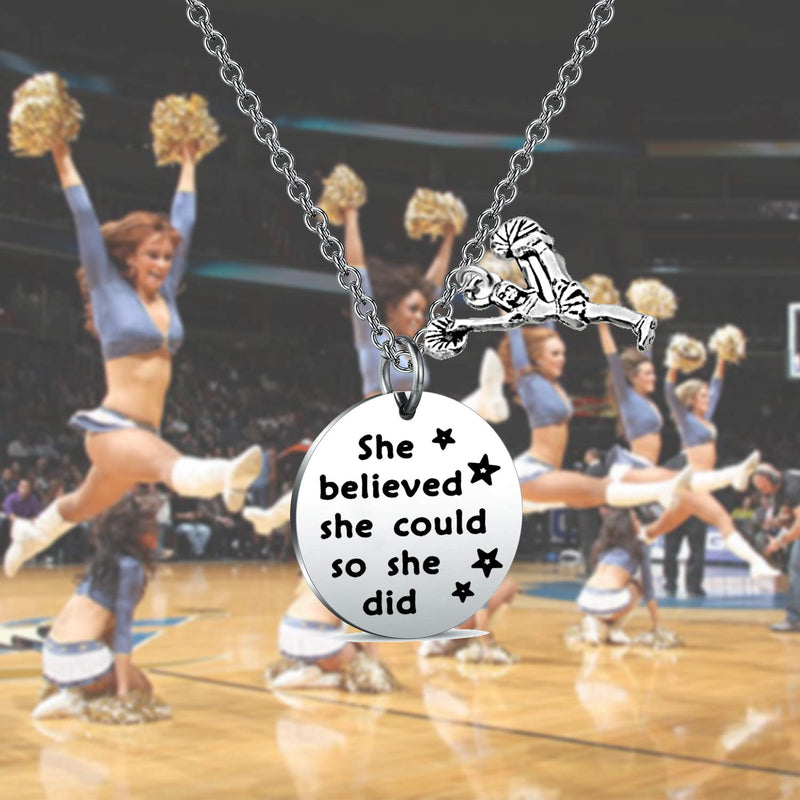 [Australia] - FUSTYLE Cheer Charm Necklace She Believed She Could So She Did Cheerleaders Jewelry Cheer Team Inspirational Gift silver 