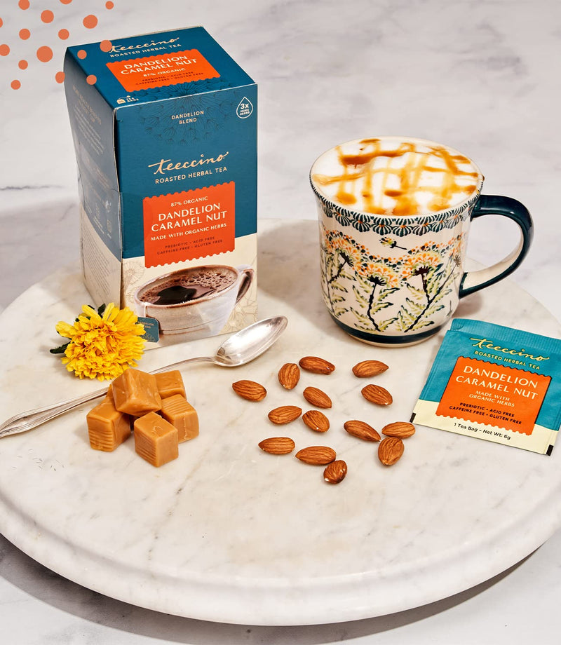 [Australia] - Teeccino Dandelion Tea – Caramel Nut – Rich & Roasted Herbal Tea That’s Caffeine Free & Prebiotic with Detoxifying Dandelion Root, 10 Tea Bags 