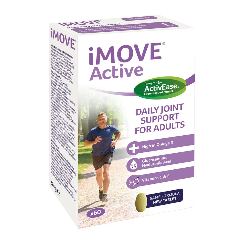 [Australia] - iMOVE Active | Natural Joint Supplement for Humans, 60 Tablets - Includes Glucosamine HCl, Green Lipped Mussel, Hyraluronic Acid, Vitamin E and C and Manganese 