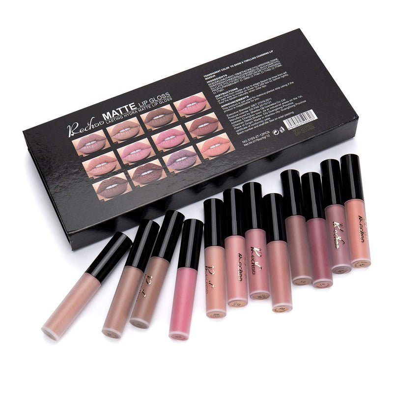 [Australia] - Matte Liquid Lipstick Set, 12 Pcs Superstay Mate Ink Waterproof Lip Gloss Beauty Lips Makeup Set (nude) nude 