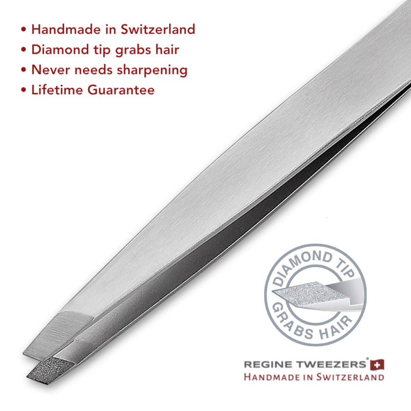 [Australia] - Regine Switzerland Genuine Diamond Tip Tweezer - Handmade in Switzerland - Professional Precision for Eyebrow & Hair Removal - Perfectly Aligned - Stainless Steel 