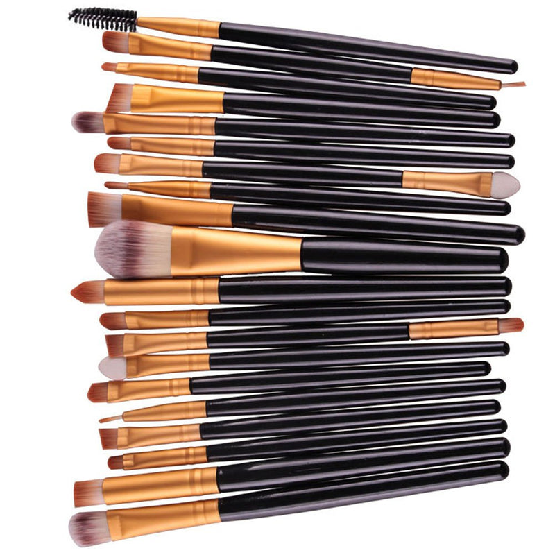 [Australia] - KOLIGHT Pack of 20pcs Cosmetic Eye Shadow Sponge Eyeliner Eyebrow Lip Nose Foundation Powder Makeup Brushes Sets (Black&Gold) Black&Gold 