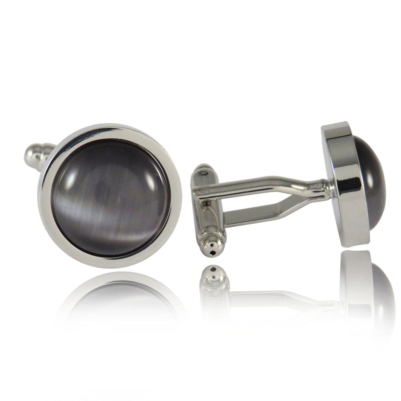 [Australia] - Cuff-Daddy Timeless Round Gray Catseye-Style Cufflinks Framed Silver-Tone 