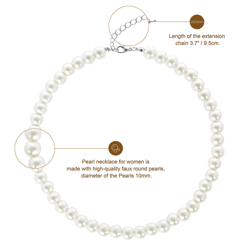 [Australia] - BABEYOND Round Imitation Pearl Necklace Wedding Pearl Necklace for Brides White Diameter of Pearl 10mm 