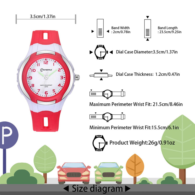 [Australia] - Kids Watches for Girls Boys,Child Analog Waterproof Learning Time Wrist Watch with Glowing Hand Easy to Read Time WristWatches for Kids Red 