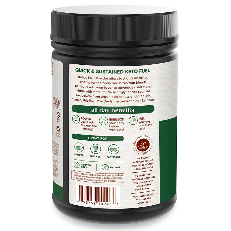 [Australia] - Nutiva Organic MCT Powder with Prebiotic Acacia Fiber, Classic, 10.6 Oz, USDA Organic, Non-GMO, Non-BPA, Vegan, Gluten-Free, Keto & Paleo, Instant Beverage or Boost to Coffee & Smoothies Unflavored 10.6 Ounce (Pack of 1) 
