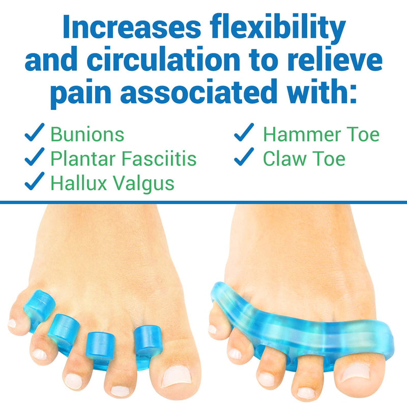 [Australia] - ViveSole Toe Stretchers (4 Pieces) - Silicone Gel Separators - Therapeutic Spa Spreaders for Plantar Fasciitis, Bunions, Overlapping Hammer Toe Spacers - Metatarsal Yoga Cushion Blue Small (4 Count) 