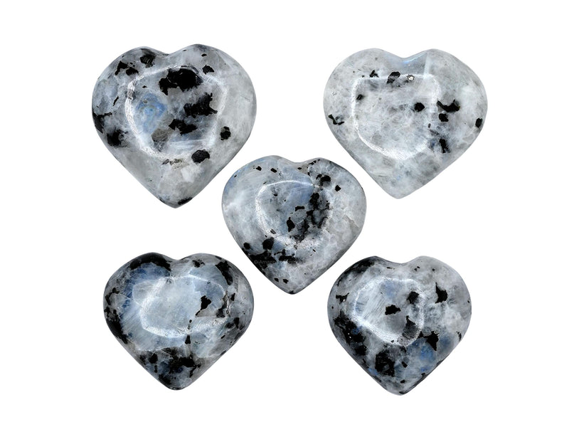 [Australia] - Rainbow Moonstone Crystal Heart Palm Stone - Pocket Massage Worry Stone for Natural Body Chakra Balancing, Reiki Healing and Crystal Grid Rainbow Moonstone 