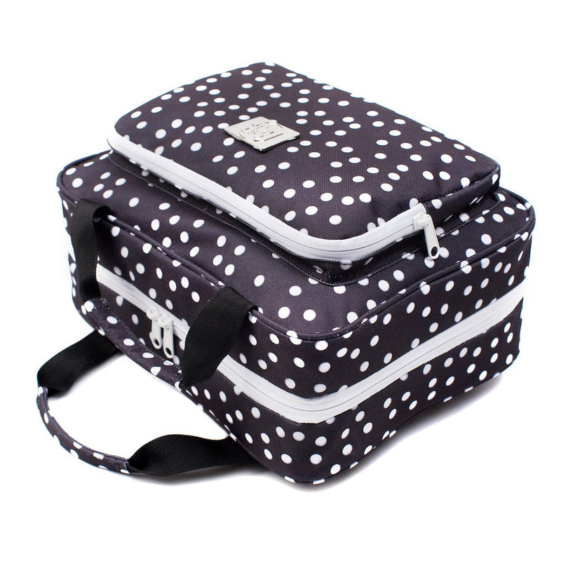 [Australia] - Large Hanging Toiletry Cosmetic Bag For Women - XL Hanging Travel Toiletry And Makeup Organizer Bag With Many Pockets (black polka dot) black polka dot 