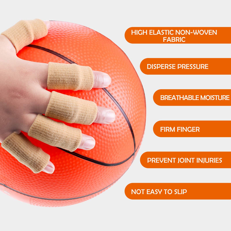 [Australia] - 30 Pieces Finger Sleeves with 1 Storage Bag, Thumb Splint Brace Support Protector Breathable Elastic Finger Tape for Pain Relief Arthritis Trigger Finger Sports Basketball Baseball (Beige) Beige 