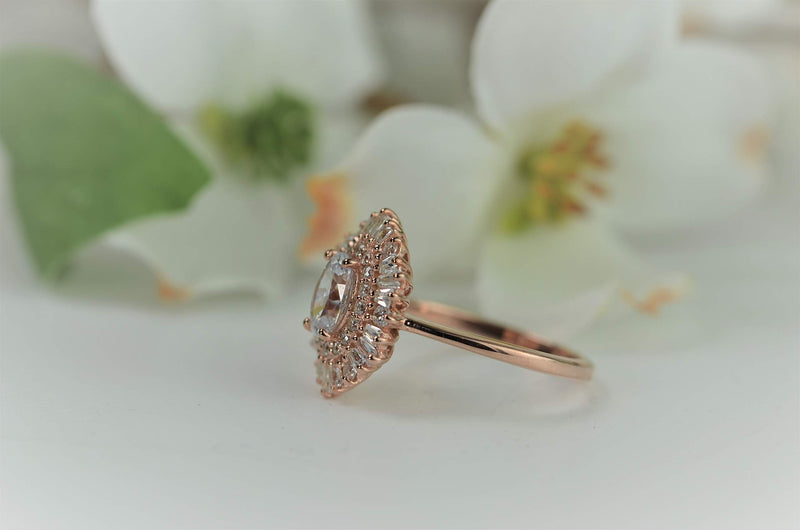 [Australia] - Sun Ring Rose Gold 1.5ct Total CZ Diamond Weight 0.75ct Center Stone Vintage .925 Sterling Silver 5 