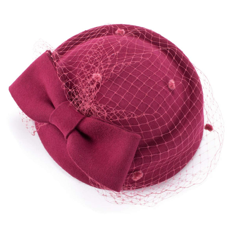 [Australia] - Lawliet Womens Dress Fascinator Wool Felt Pillbox Hat Party Wedding Bow Veil A080 Wine 