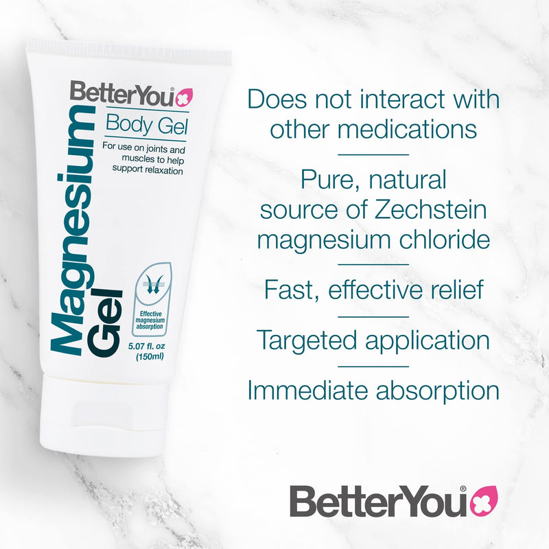 [Australia] - BetterYou Magnesium Body Gel, Natural Source of Magnesium Chloride, Transdermal Magnesium Body Gel, For use on Joints and Muscles to Supprt Relaxation, 150ml Single 
