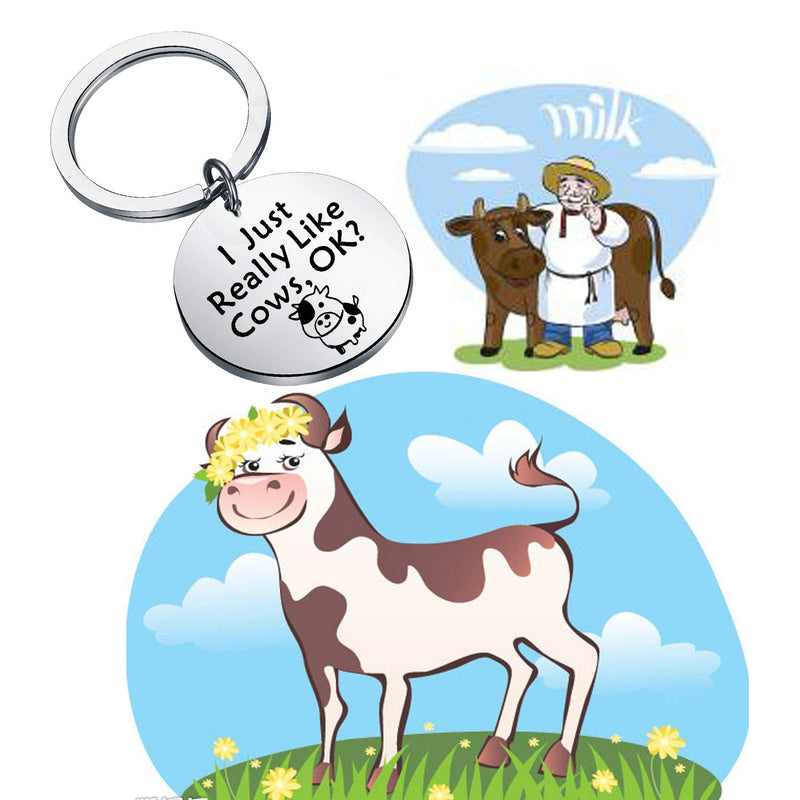 [Australia] - FEELMEM Cow Jewelry Funny Cows Gifts Cow Lover Gift I Just Really Like Cows OK Keychain Cows Farm Keychain Cow Farmer Gift Pet Pygmy Cows Gift Cow Themed Gift Ideas silver 