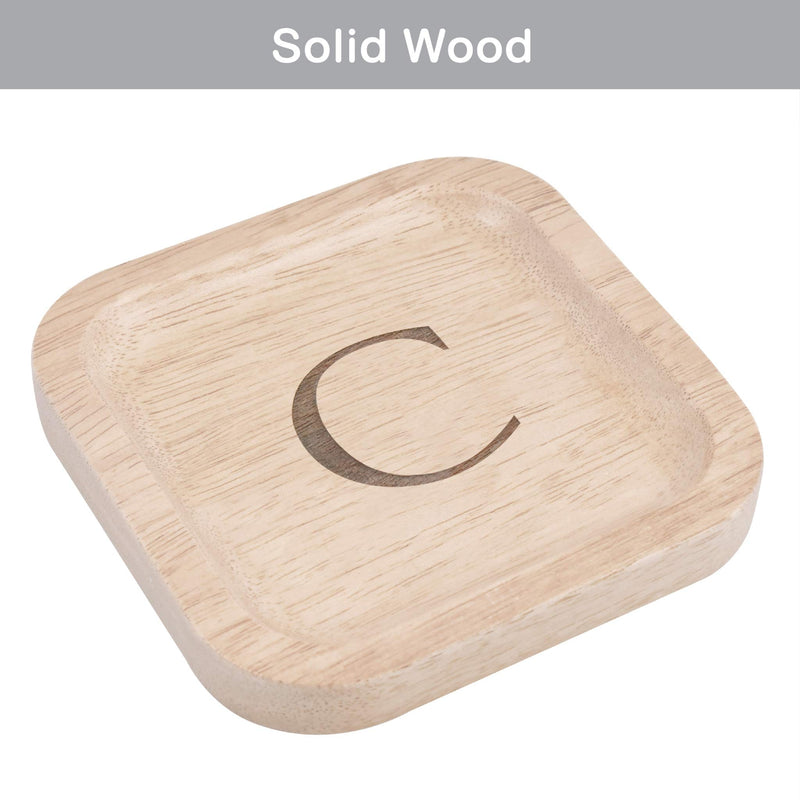 [Australia] - Solid Wood Personalized Initial Letter Jewelry Display Tray Decorative Trinket Dish Gifts For Rings Earrings Necklaces Bracelet Watch Holder (6"x6" Sq Natural "C") ุ6"x6" Sq Natural "C" 