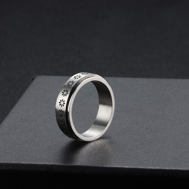 [Australia] - Jstyle 6Pcs Stainless Steel Fidget Band Rings for Women Mens Spinner Rings Moon Star Flower CZ Ring Set Stress Relieving Wedding Promise Ring Size 5-10 