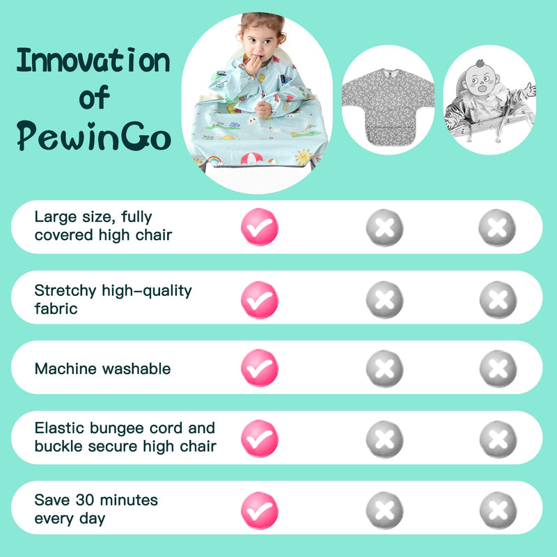 [Australia] - PewinGo Weaning Bib Attaches and Fully Cover to Baby Highchair , Long Sleeves Bib with Waterproof, Comfortable,Machine Washable , Suitable for BLW 6 Month to 3 Years Old--Grey,Toddler Bib S Grey 