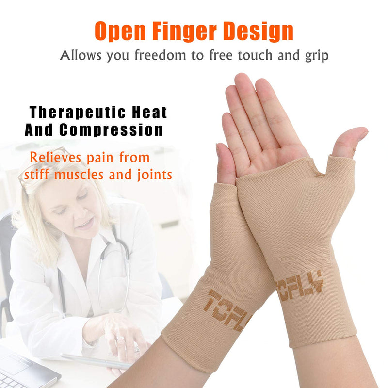 [Australia] - TOFLY® Wrist & Thumb Support Sleeve, 1 Pair Compression Arthritis Gloves for Unisex, Ideal for Carpal Tunnel, Wrist Pain & Fatigue, Sprains, RSI, Tendonitis, Hand Instability, Sports, Typing, Beige M Medium (1 Pair) 