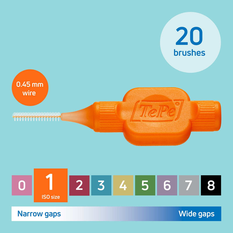 [Australia] - TePe Interdental Brush, Original, Orange, 0.45 mm/ISO 1, 20pcs, plaque removal, efficient clean between the teeth, tooth floss, for narrow gaps 1x20 pcs Orange (Size 1) 