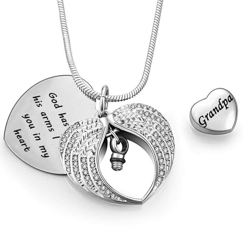 [Australia] - Norya God has You in his arms with Angel Wing Diamond Cremation Jewelry Keepsake Memorial Urn Necklace Grandpa 