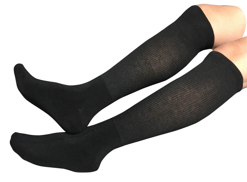 [Australia] - Extra Width Diabetic Socks for Lymphedema, Bariatric Non Binding Knee High Sock for Swollen Edema Cast Feet Mens and Womens Legs, Slouch Boot Socks 2 Pairs Black (2 Pairs) 