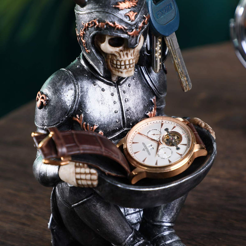 [Australia] - The Viking Warrior Skeleton Skull Jewelry Ring Holder Stand With Tray Trinket Holder Desk Accessories Organizer Desktop Key Holder Home Office Decoration Ornament Decor 