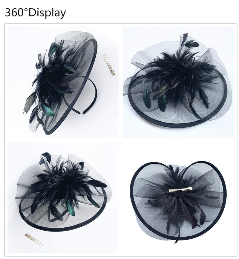 [Australia] - SAFERIN Fascinator Hair Clip Hat Bowler Feather Flower Veil Wedding Party Hat Tea Hat A-black 