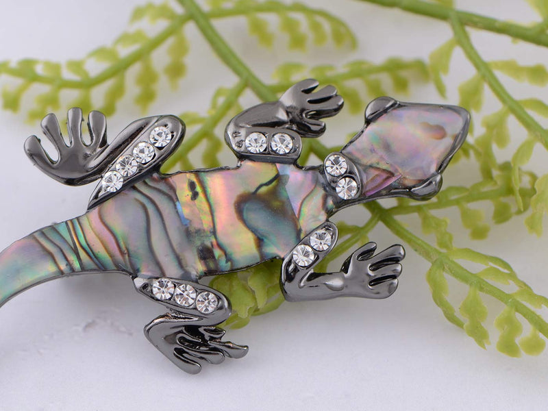 [Australia] - Alilang Gunmetal Clear Crystal Colored Rhinestones Abalone Lizard Brooch Pin 